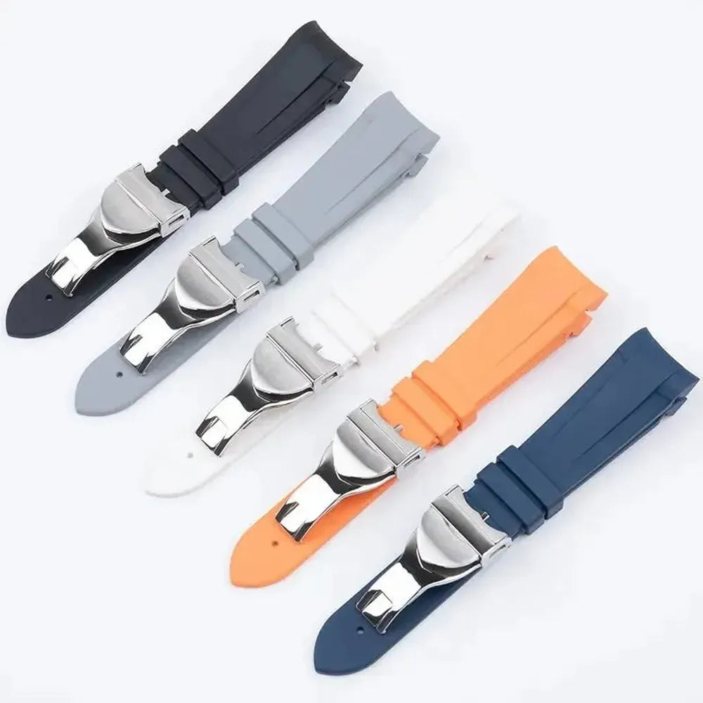 22mm FKM Rubber Curved-End Watch Strap – Folding Clasp, Bent-Lug Design-VivaStraps-Viva Timepiece