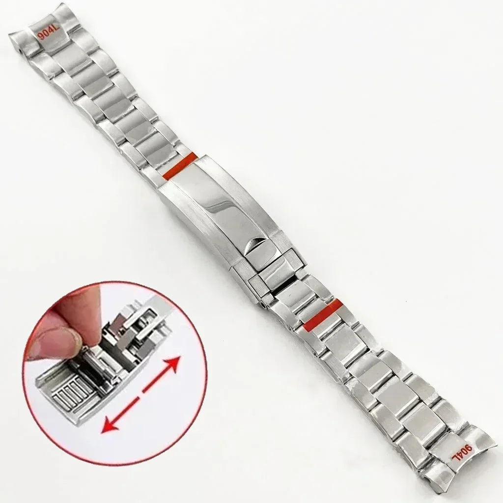 20mm 904L Stainless Steel Curved-End Watch Bracelet – Oyster & Jubilee Style-ChronoCraft-Viva Timepiece
