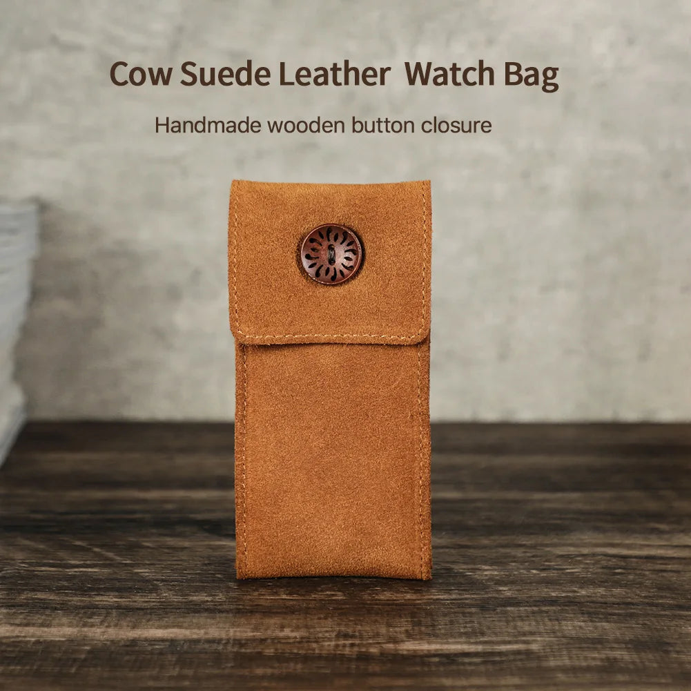 Soft Cow Suede Leather Watch Travel Case Pouch with Insert – Portable Watch Storage 155mm