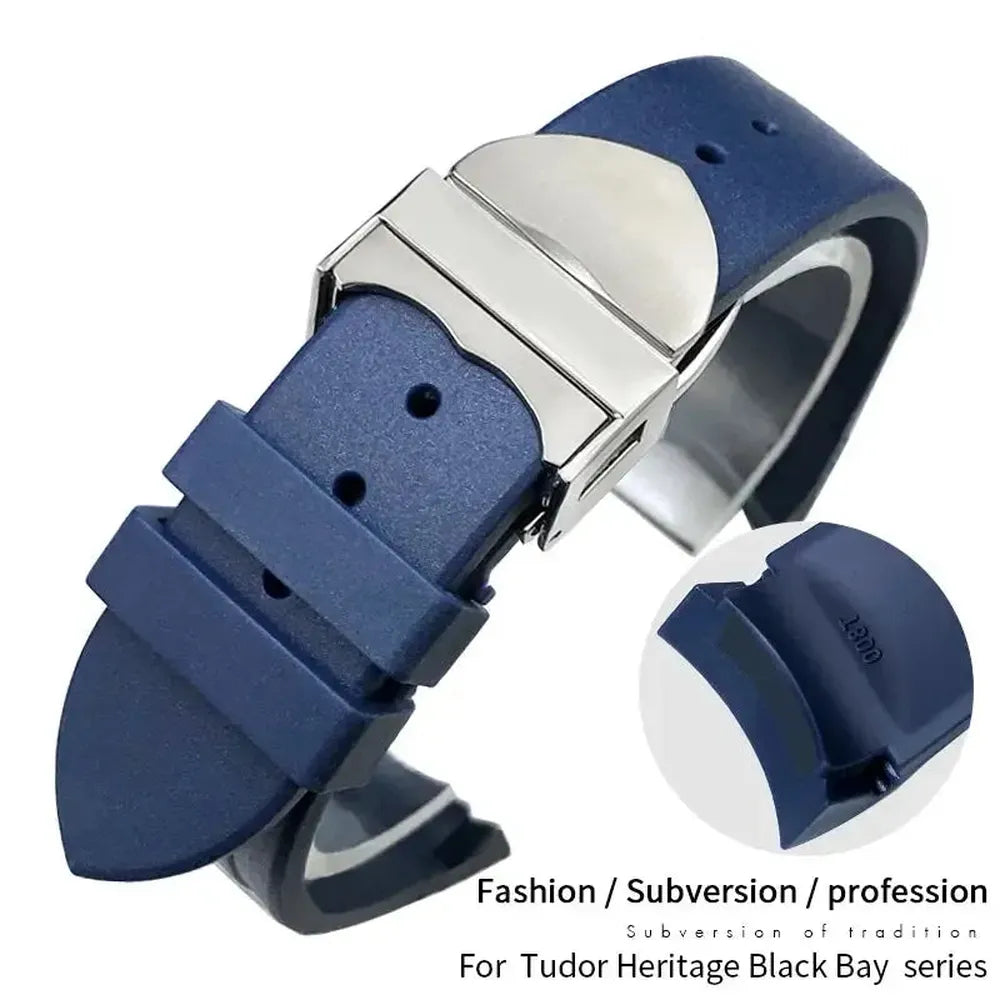 Curved-End Natural Rubber Watch Strap 20mm 22mm with Pin or Folding Clasp – Compatible with Tudor Black Bay 41mm-VivaStraps-Viva Timepiece