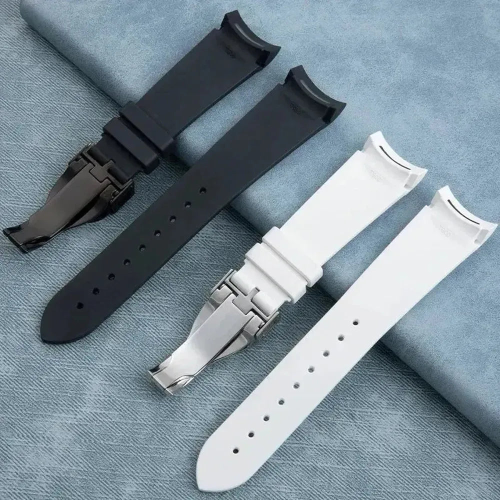22mm FKM Rubber Curved-End Watch Strap – Folding Clasp, Bent-Lug Design-VivaStraps-Viva Timepiece