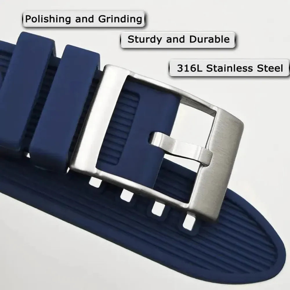 Natural Rubber Sports Watch Strap – 20mm 21mm 22mm, Stainless Steel Buckle-VivaStraps-Viva Timepiece