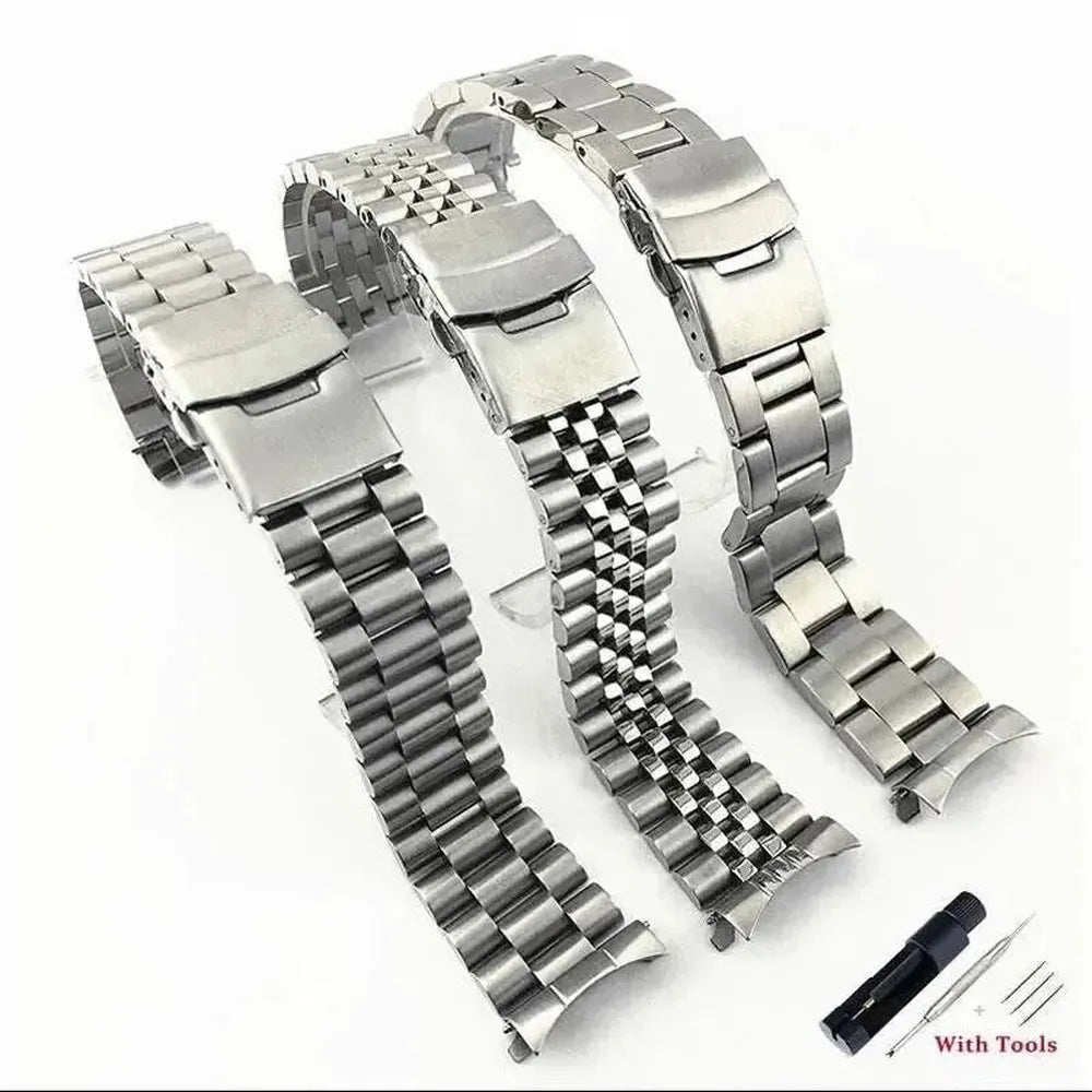 Solid Stainless Steel Curved End Watch Band 20mm 22mm for Seiko SKX007 SKX009 SKX011-ChronoCraft-Viva Timepiece