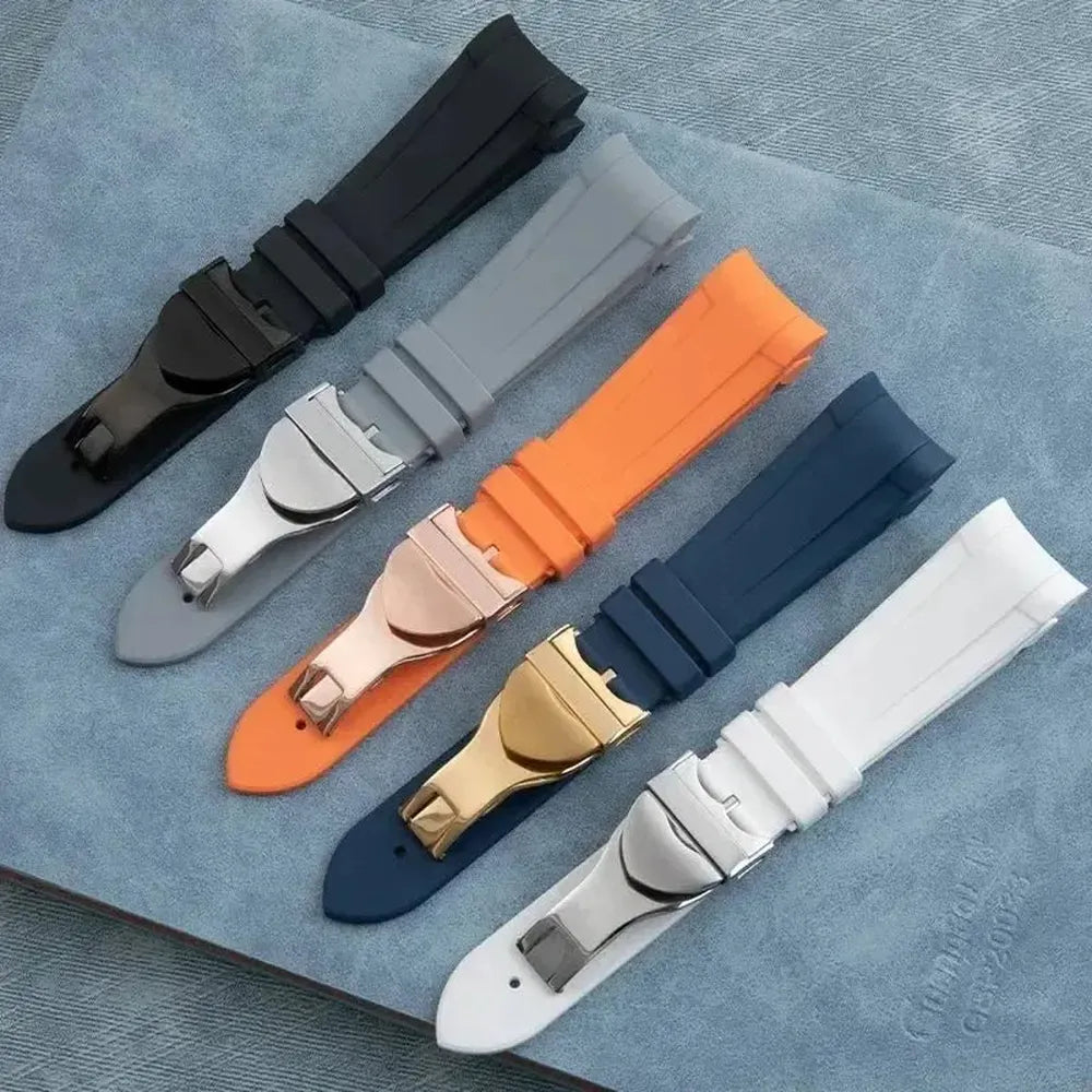 22mm FKM Rubber Curved-End Watch Strap – Folding Clasp, Bent-Lug Design-VivaStraps-Viva Timepiece