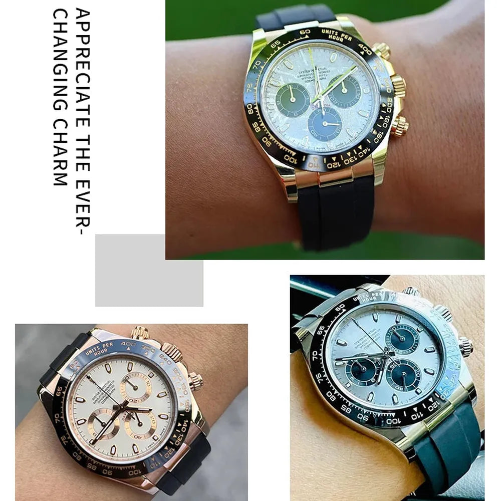 20mm 21mm Curved-End Rubber Watch Strap with Metal Link Adapter & Folding Clasp-VivaStraps-Viva Timepiece