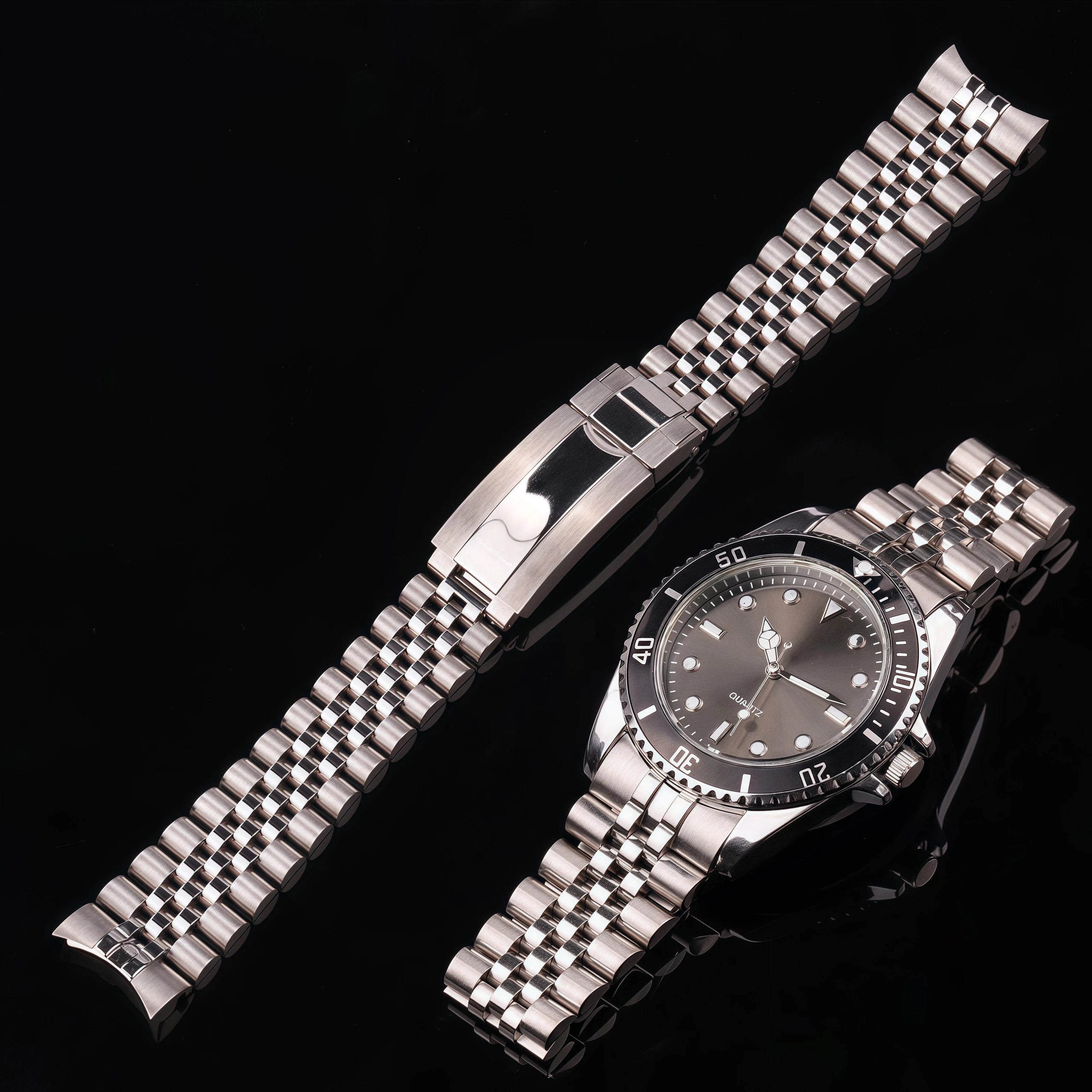 904L Stainless Steel Curved End Jubilee-Style Watch Bracelet – 20mm, Folding Clasp with Safety-ChronoCraft-Viva Timepiece