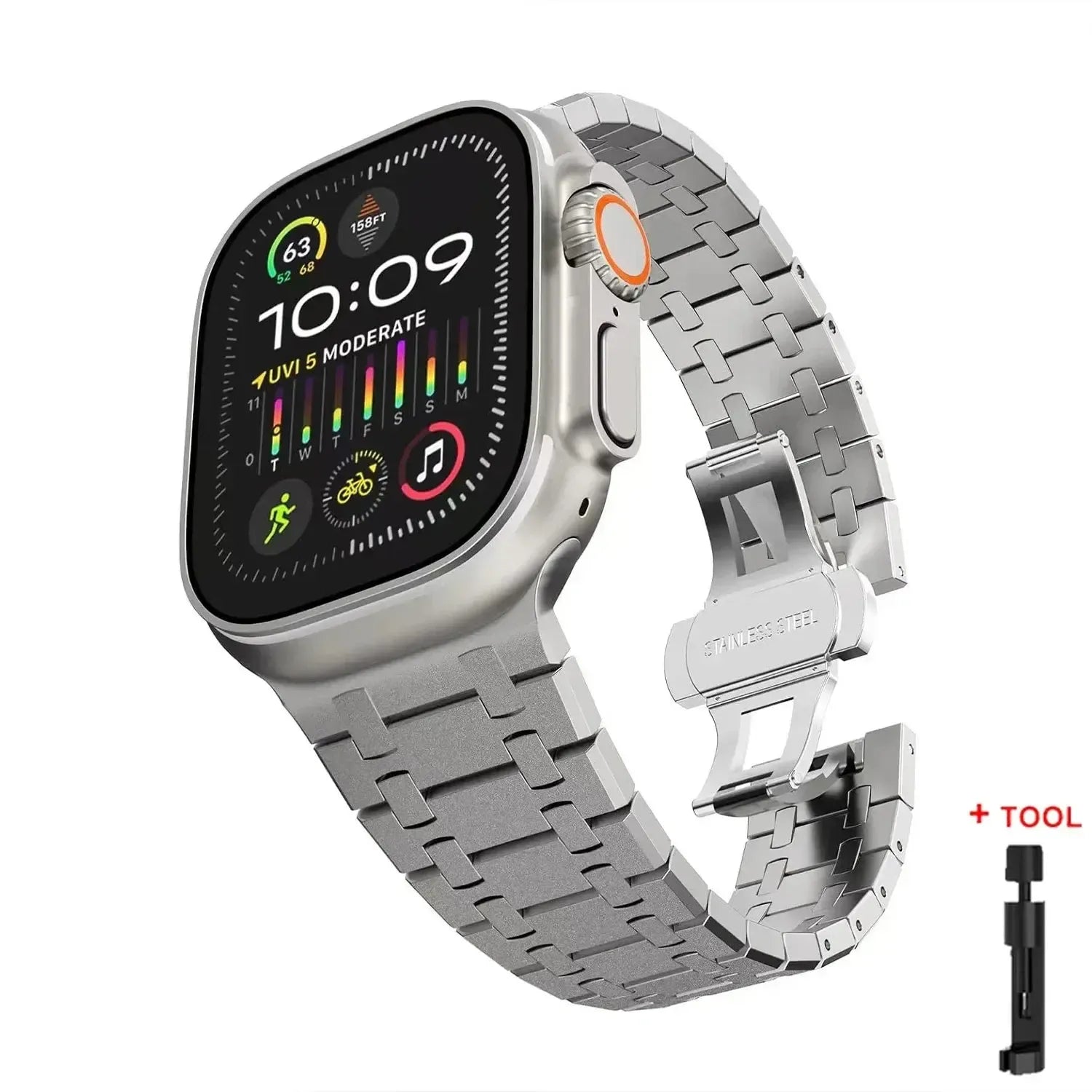 AP Style Stainless Steel Bracelet Band for Apple Watch (38mm–49mm, incl. Series 10)-ModuLoop-Viva Timepiece