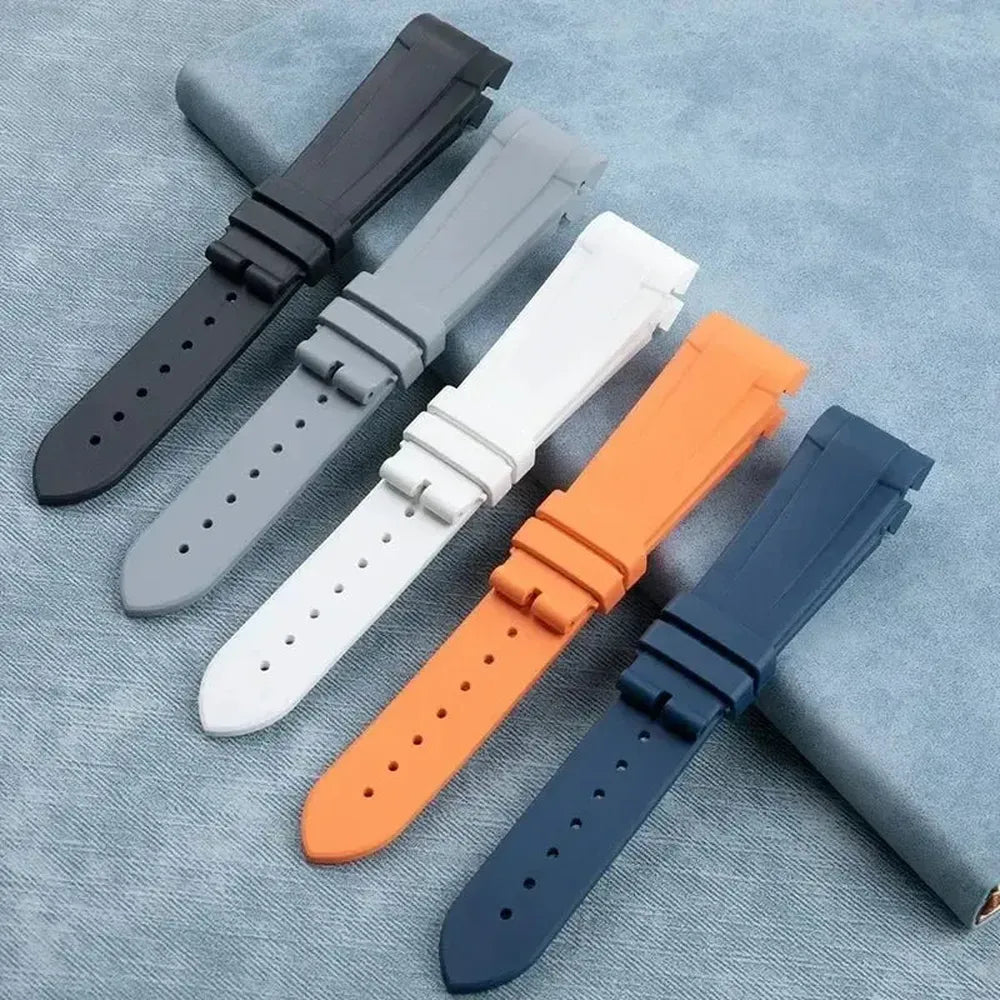 22mm FKM Rubber Curved-End Watch Strap – Folding Clasp, Bent-Lug Design-VivaStraps-Viva Timepiece