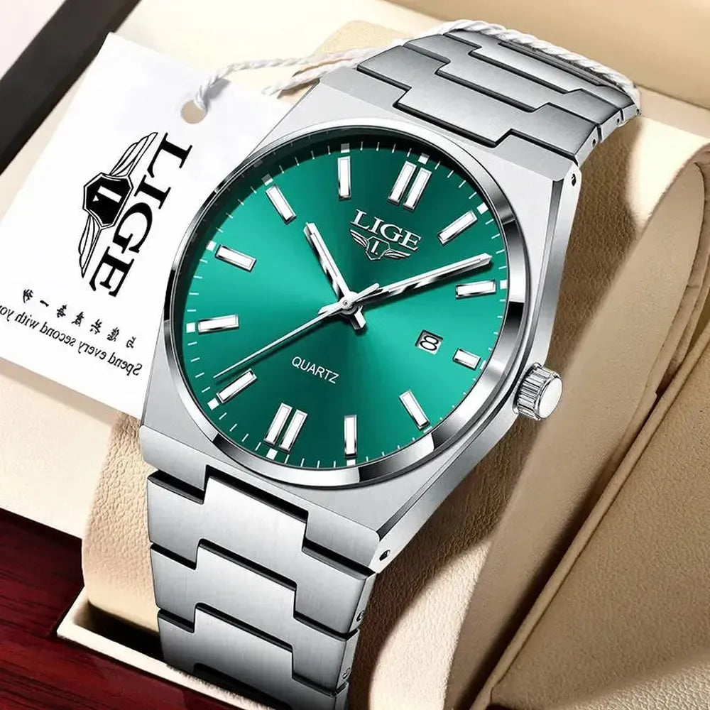 LIGE 40mm Classic Quartz Dress Watch – Stainless Steel, Date Display-LIGE-Viva Timepiece
