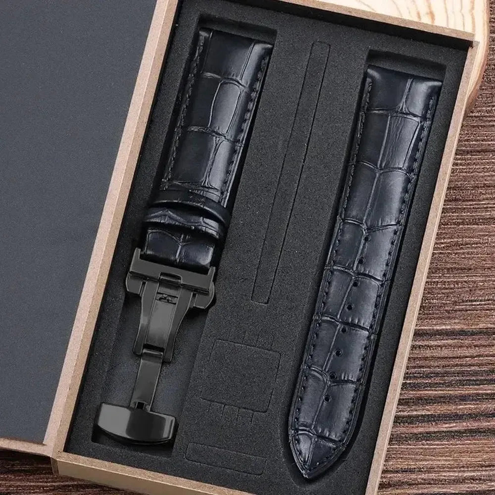 Premium Alligator-Pattern Leather Watch Strap with Butterfly Clasp – 14mm to 24mm-VivaStraps-Viva Timepiece