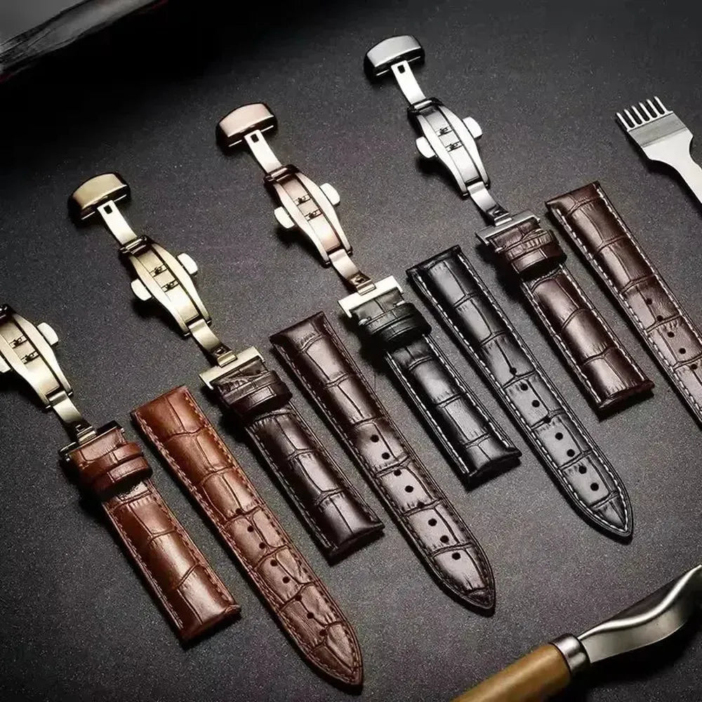 Premium Alligator-Pattern Leather Watch Strap with Butterfly Clasp – 14mm to 24mm-VivaStraps-Viva Timepiece