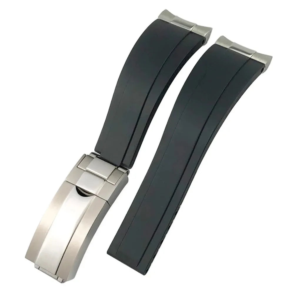 20mm 21mm Curved-End Rubber Watch Strap with Metal Link Adapter & Folding Clasp-VivaStraps-Viva Timepiece