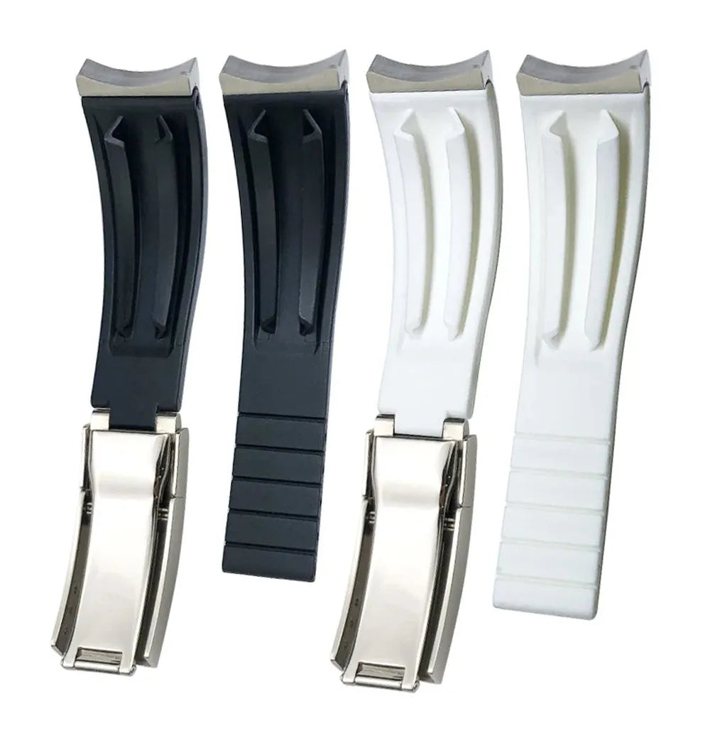 20mm 21mm Curved-End Rubber Watch Strap with Metal Link Adapter & Folding Clasp-VivaStraps-Viva Timepiece