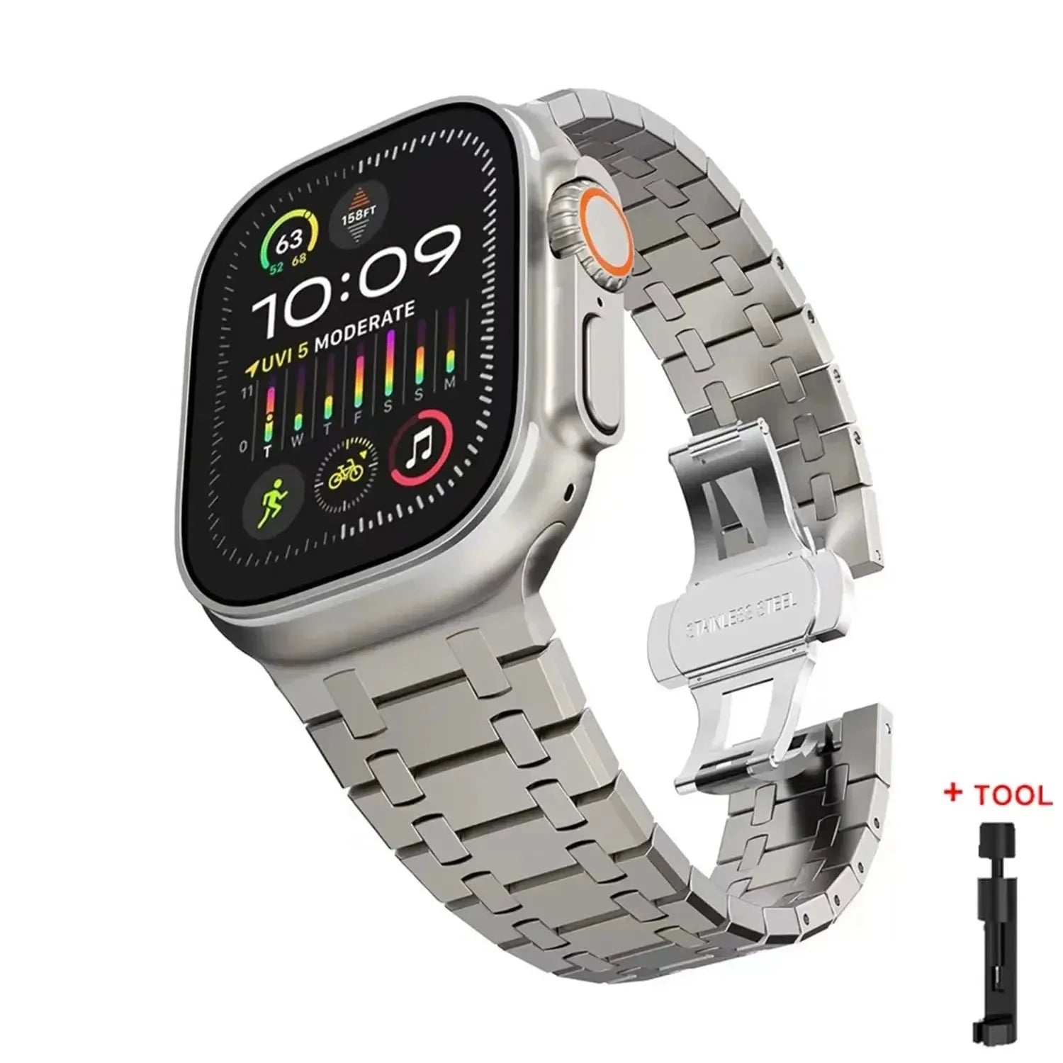 AP Style Stainless Steel Bracelet Band for Apple Watch (38mm–49mm, incl. Series 10)-ModuLoop-Viva Timepiece