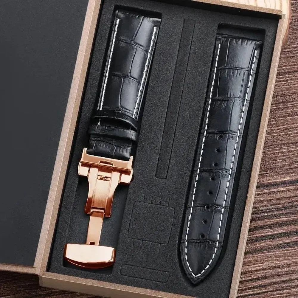 Premium Alligator-Pattern Leather Watch Strap with Butterfly Clasp – 14mm to 24mm-VivaStraps-Viva Timepiece
