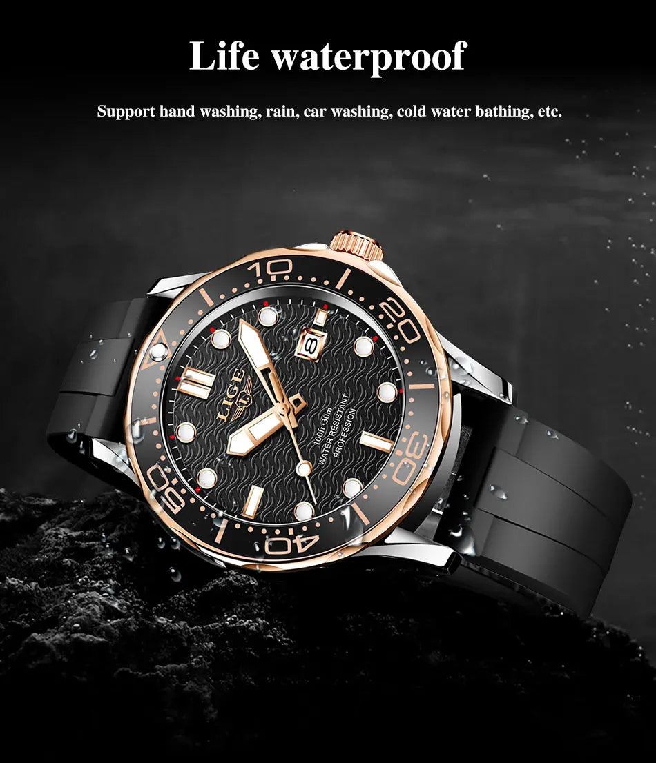 LIGE 8936 Men's Quartz Sport Watch – 3BAR Luminous Date