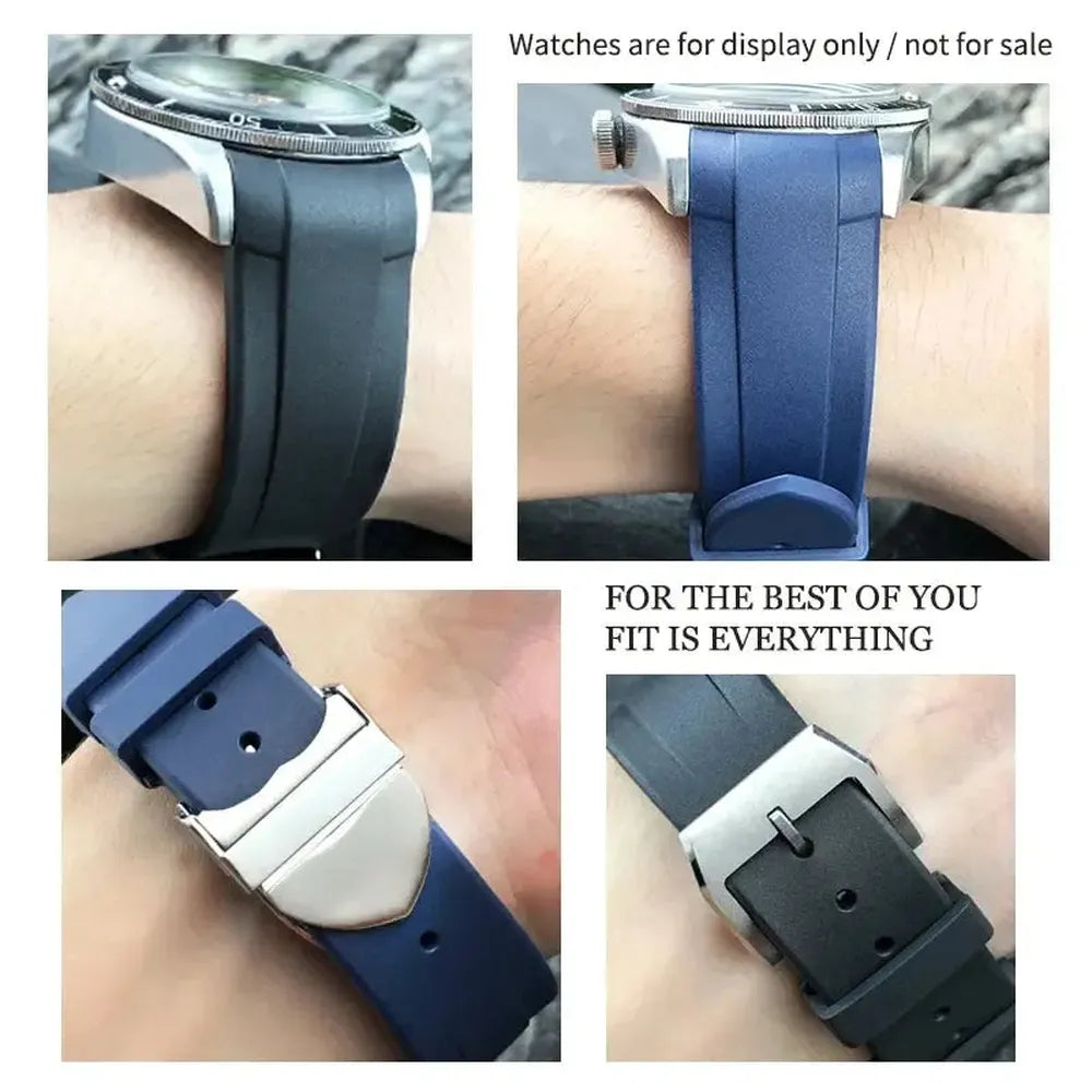 Curved-End Natural Rubber Watch Strap 20mm 22mm with Pin or Folding Clasp – Compatible with Tudor Black Bay 41mm-VivaStraps-Viva Timepiece