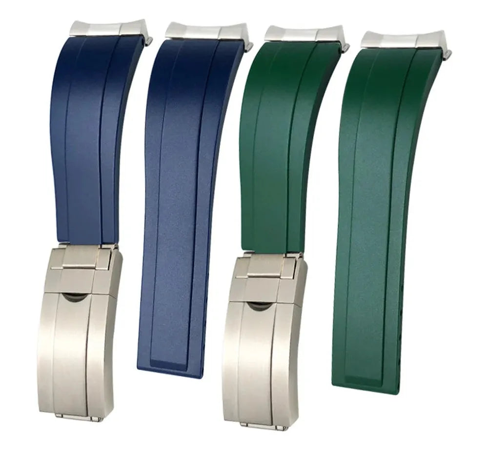 20mm 21mm Curved-End Rubber Watch Strap with Metal Link Adapter & Folding Clasp-VivaStraps-Viva Timepiece