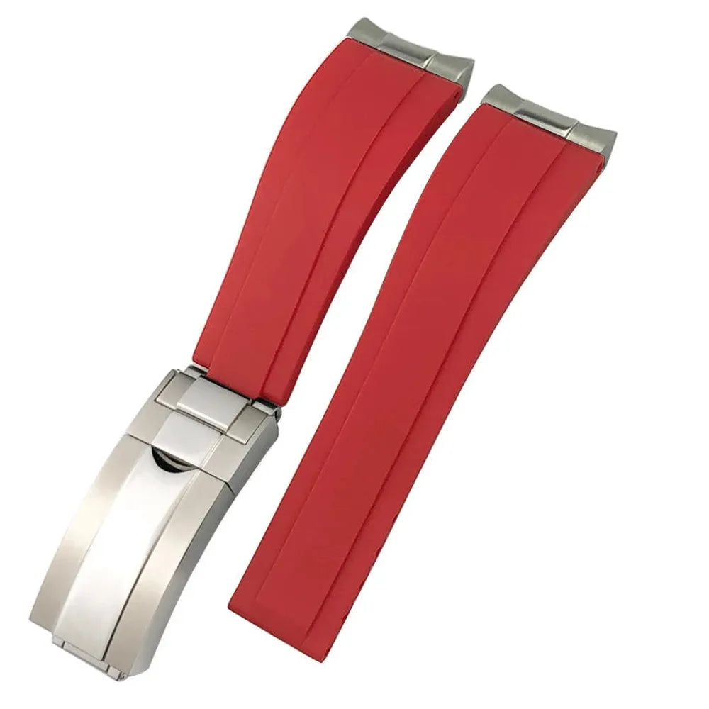 20mm 21mm Curved-End Rubber Watch Strap with Metal Link Adapter & Folding Clasp-VivaStraps-Viva Timepiece