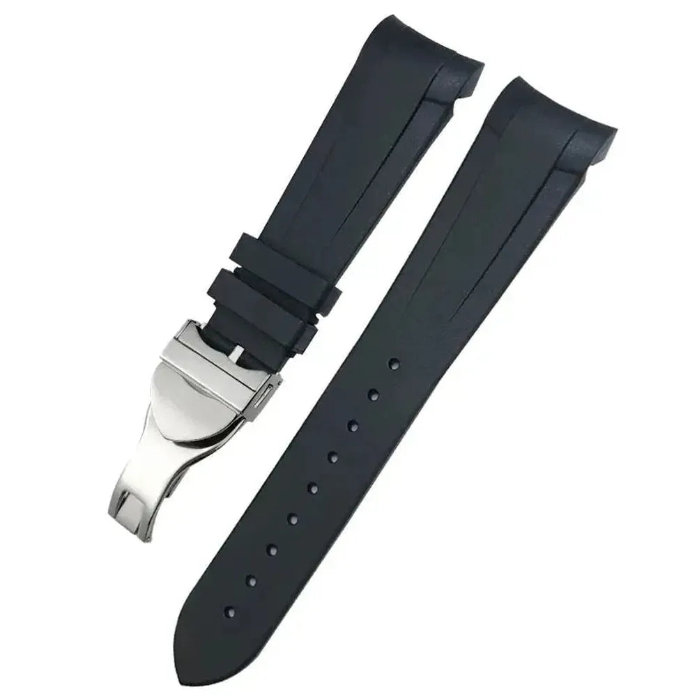 Curved-End Natural Rubber Watch Strap 20mm 22mm with Pin or Folding Clasp – Compatible with Tudor Black Bay 41mm-VivaStraps-Viva Timepiece