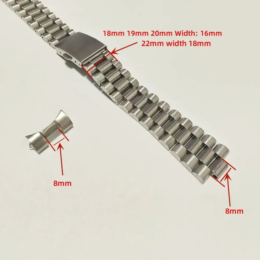 Vintage President-Style Stainless Steel Curved End Watch Strap – 18-22 mm.-ChronoCraft-Viva Timepiece