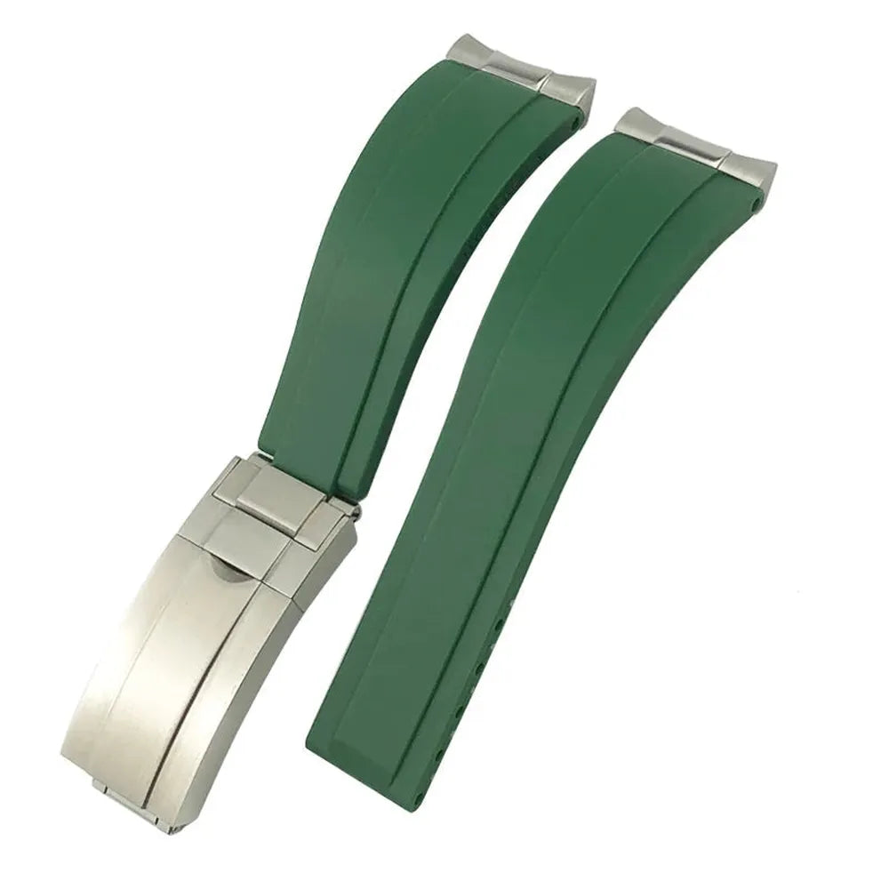 20mm 21mm Curved-End Rubber Watch Strap with Metal Link Adapter & Folding Clasp-VivaStraps-Viva Timepiece