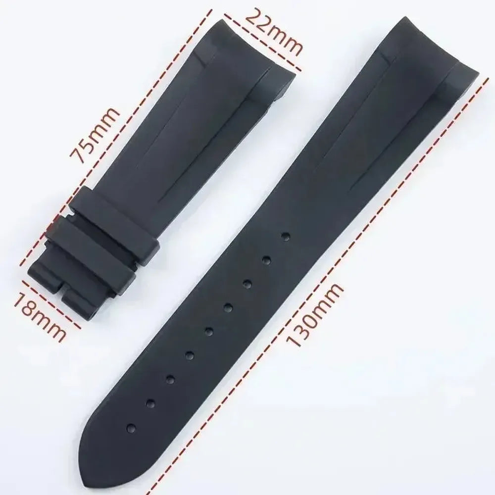 22mm FKM Rubber Curved-End Watch Strap – Folding Clasp, Bent-Lug Design-VivaStraps-Viva Timepiece