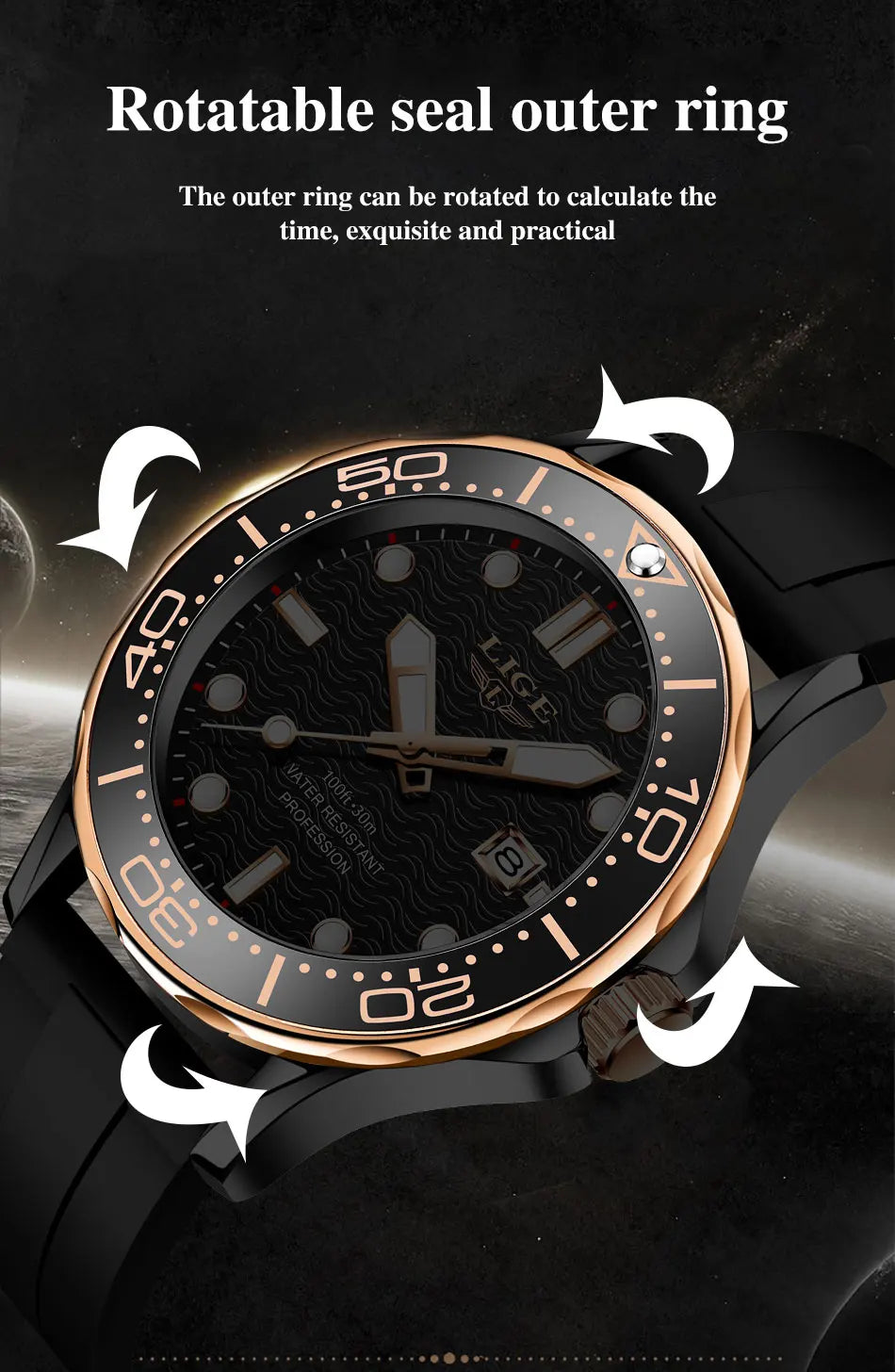 LIGE 8936 Men's Quartz Sport Watch – 3BAR Luminous Date