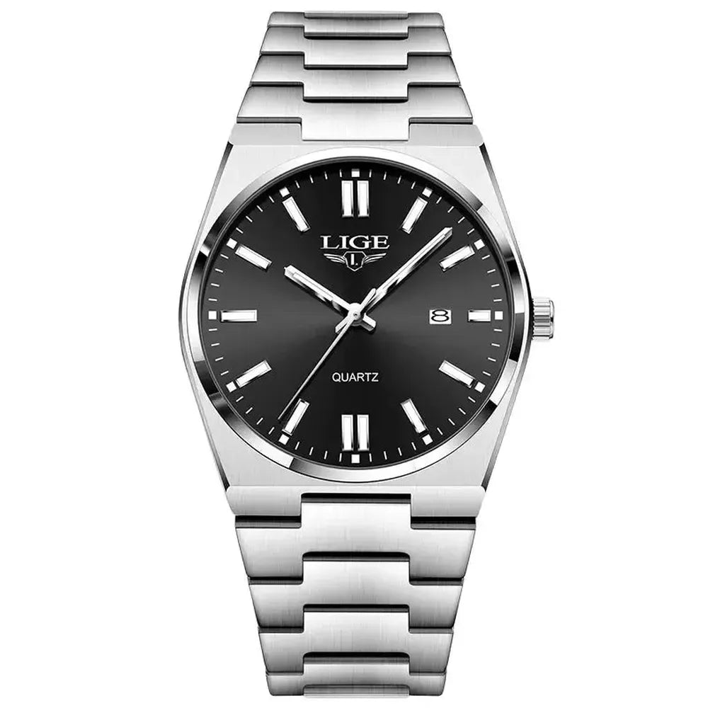 LIGE 40mm Classic Quartz Dress Watch – Stainless Steel, Date Display-LIGE-Viva Timepiece