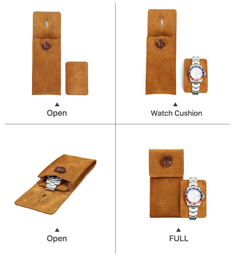 Soft Cow Suede Leather Watch Travel Case Pouch with Insert – Portable Watch Storage 155mm