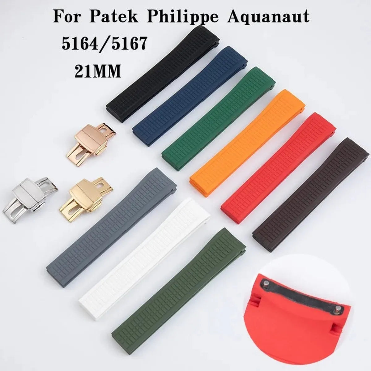 Silicone Rubber Watch Strap 21mm – Compatible with Patek Philippe Aquanaut 5164/5167