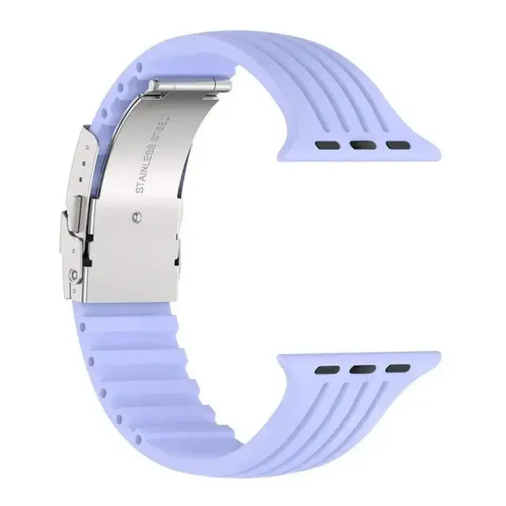 Silicone Watch Strap with Stainless Folding Clasp Compatible with Apple Watch 38–49mm