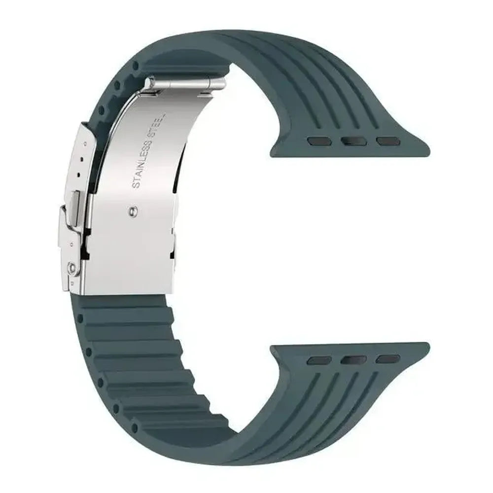 Silicone Watch Strap with Stainless Folding Clasp Compatible with Apple Watch 38–49mm