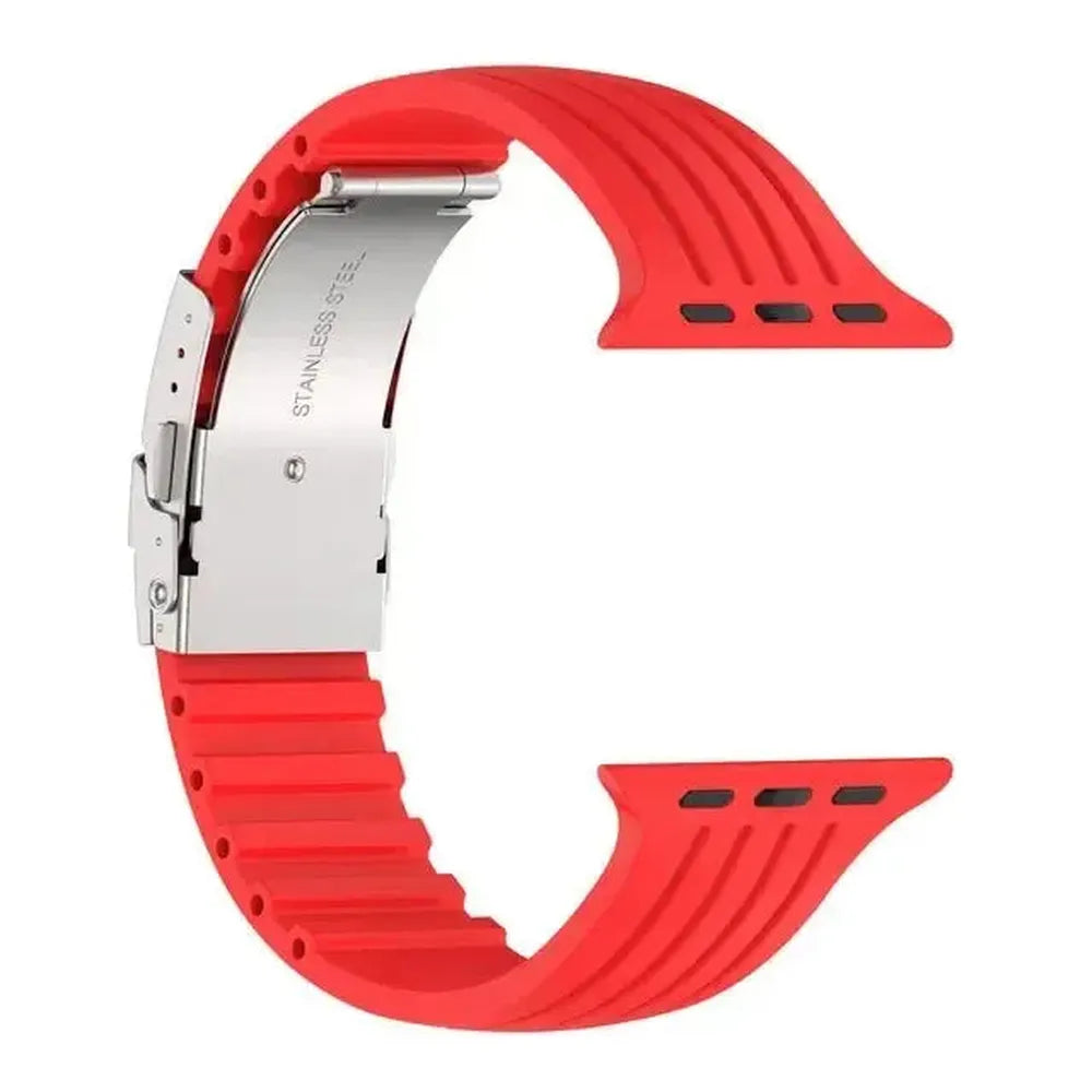 Silicone Watch Strap with Stainless Folding Clasp Compatible with Apple Watch 38–49mm