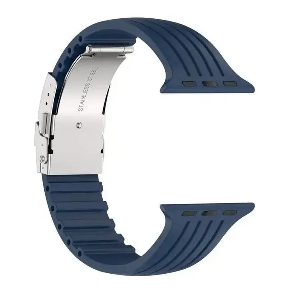 Silicone Watch Strap with Stainless Folding Clasp Compatible with Apple Watch 38–49mm