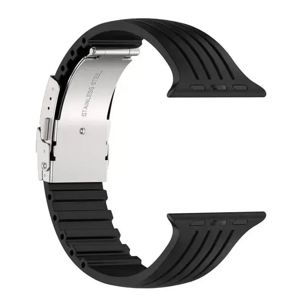 Silicone Watch Strap with Stainless Folding Clasp Compatible with Apple Watch 38–49mm