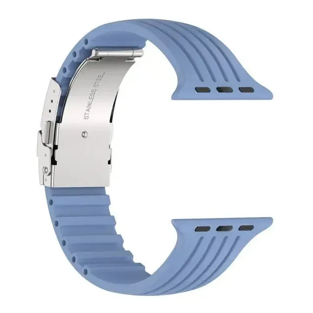 Silicone Watch Strap with Stainless Folding Clasp Compatible with Apple Watch 38–49mm