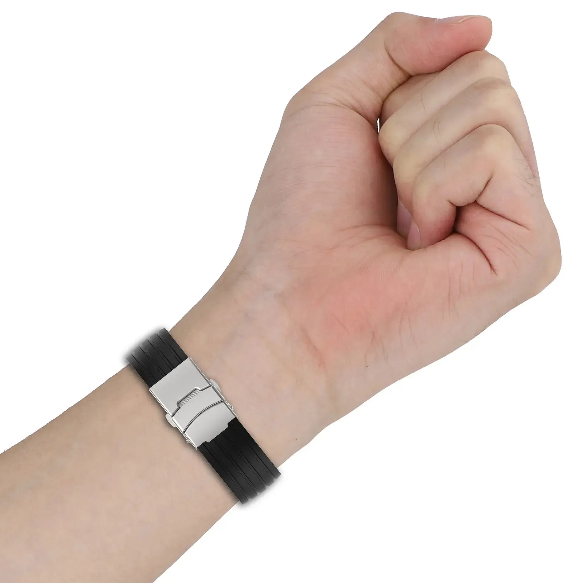 Silicone Watch Strap with Stainless Folding Clasp Compatible with Apple Watch 38–49mm