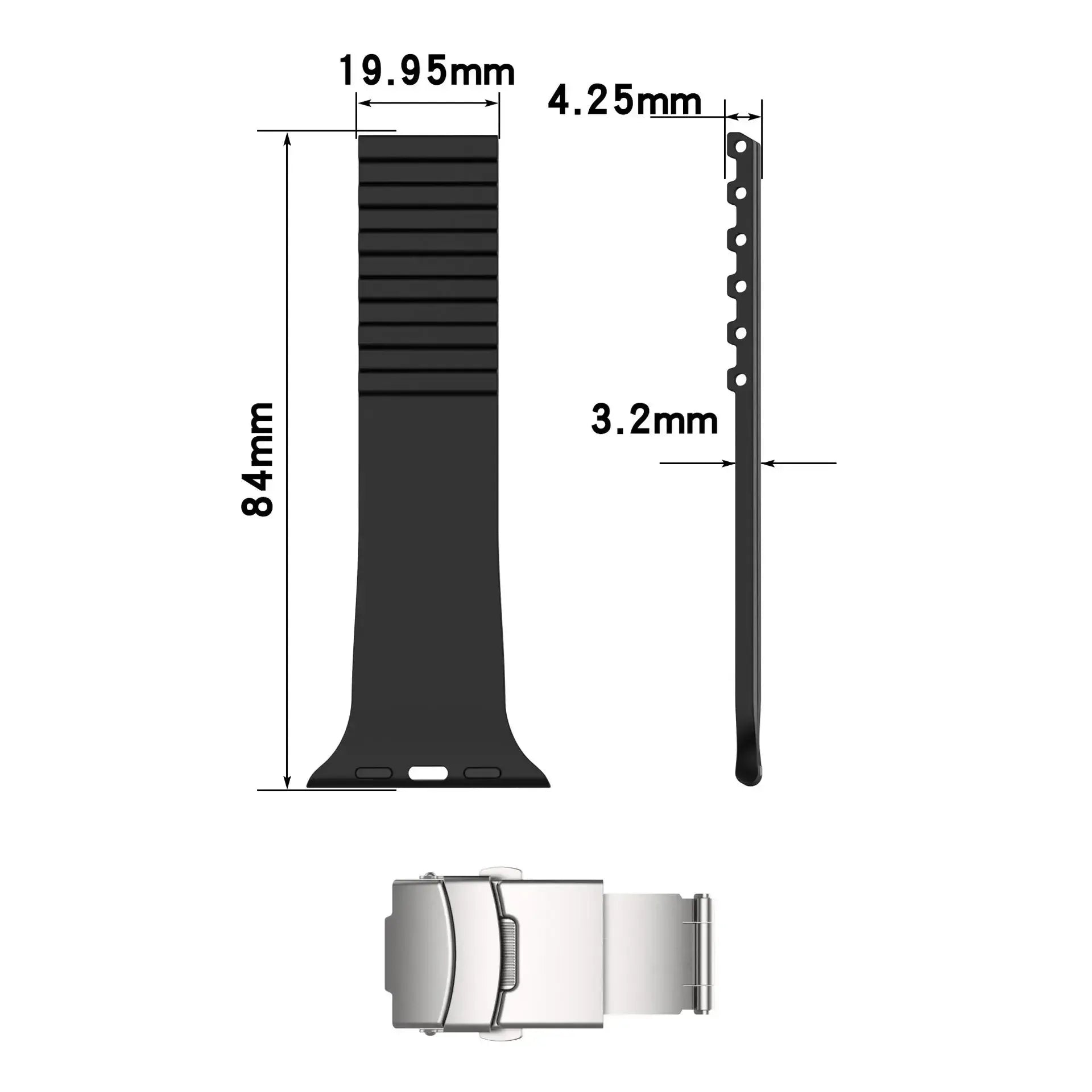 Silicone Watch Strap with Stainless Folding Clasp Compatible with Apple Watch 38–49mm