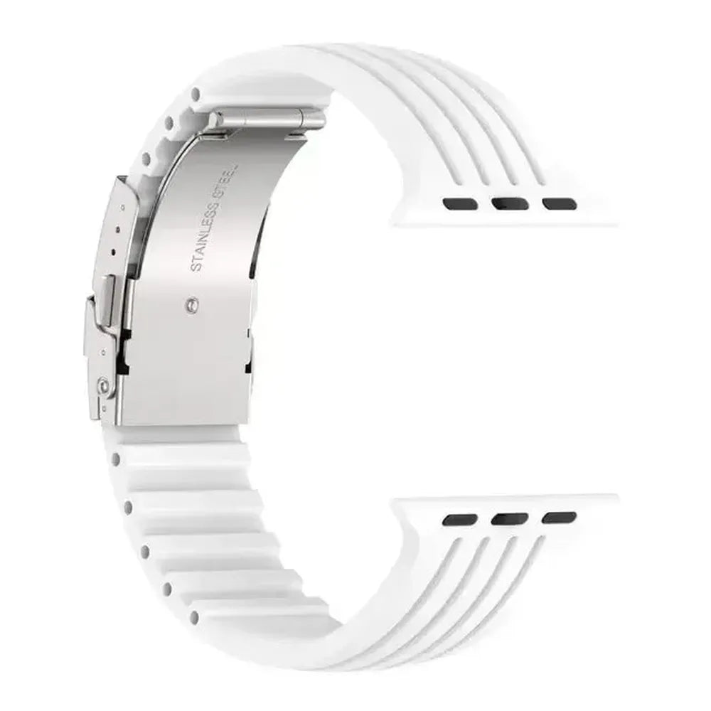Silicone Watch Strap with Stainless Folding Clasp Compatible with Apple Watch 38–49mm