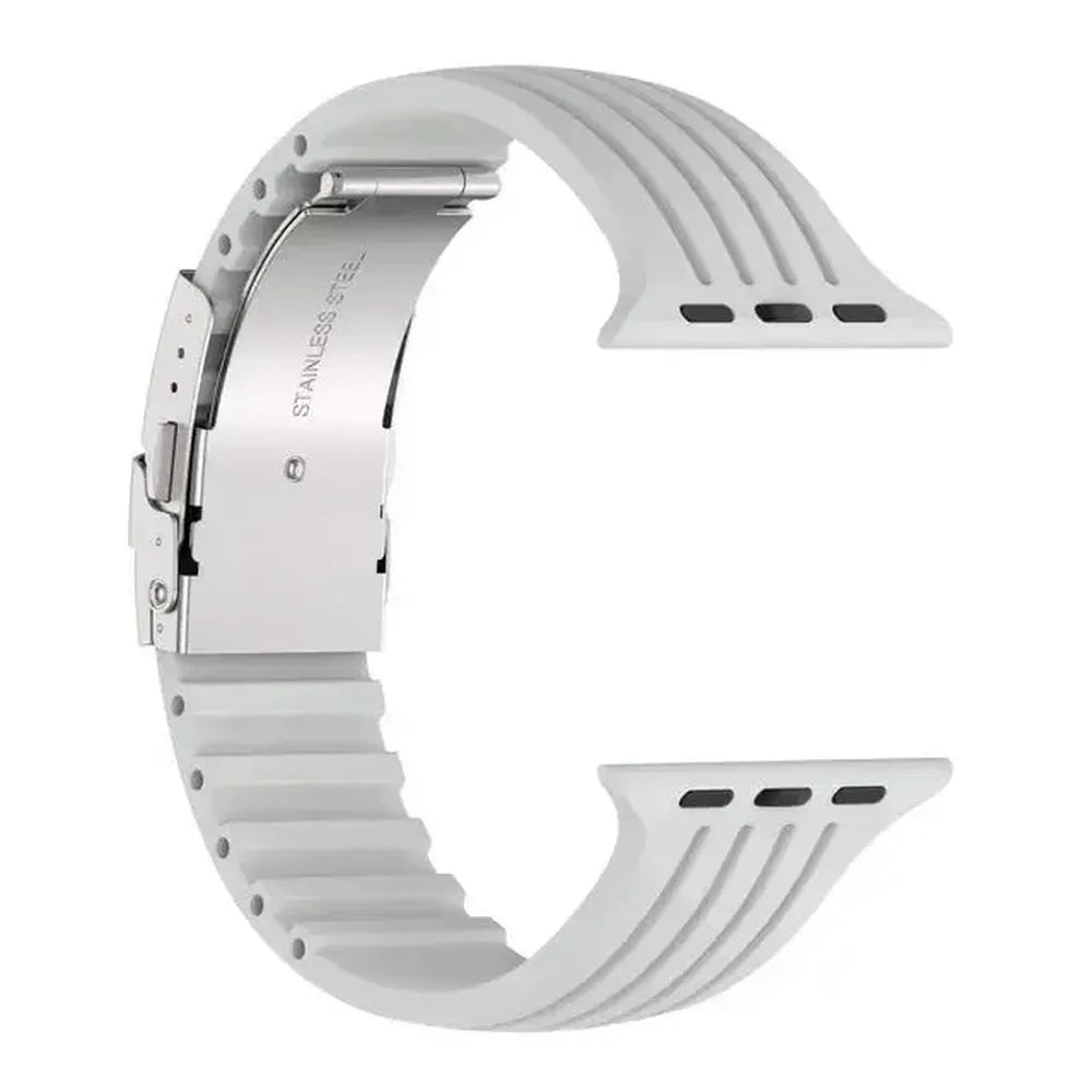 Silicone Watch Strap with Stainless Folding Clasp Compatible with Apple Watch 38–49mm