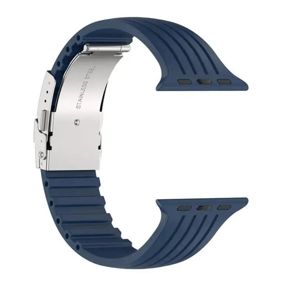 Silicone Watch Strap with Stainless Folding Clasp Compatible with Apple Watch 38–49mm