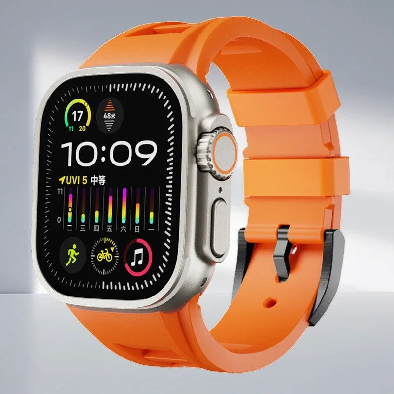 Soft Silicone Strap for Apple Watch Ultra 2 Sports Silicone Bracelet 49mm 45mm 44mm 42mm Orange black pin Buckle 42mm 44mm 45mm 49mm