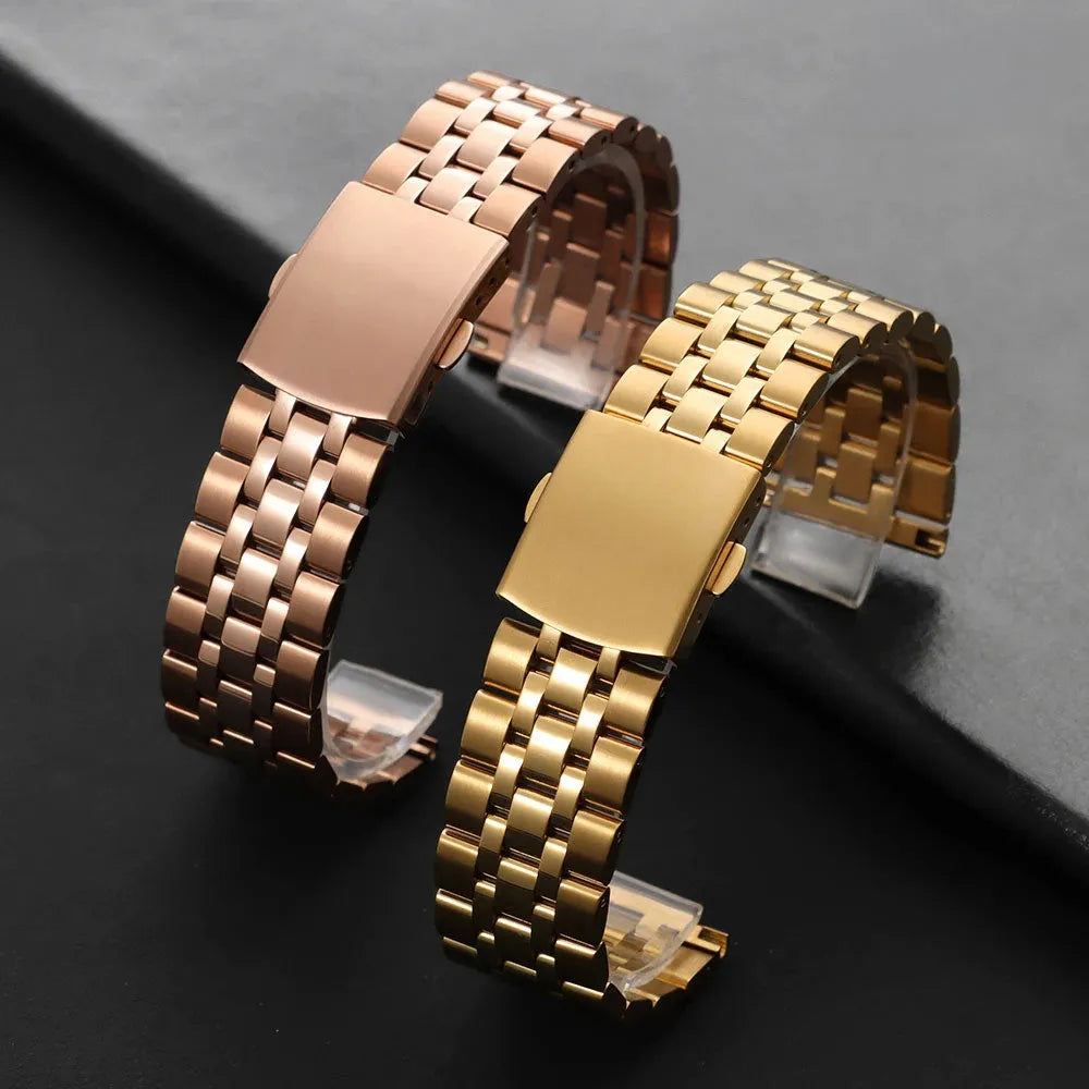 Solid Stainless Steel 5-Link Watch Band 20mm / 22mm – Folding Clasp-ChronoCraft-Viva Timepiece