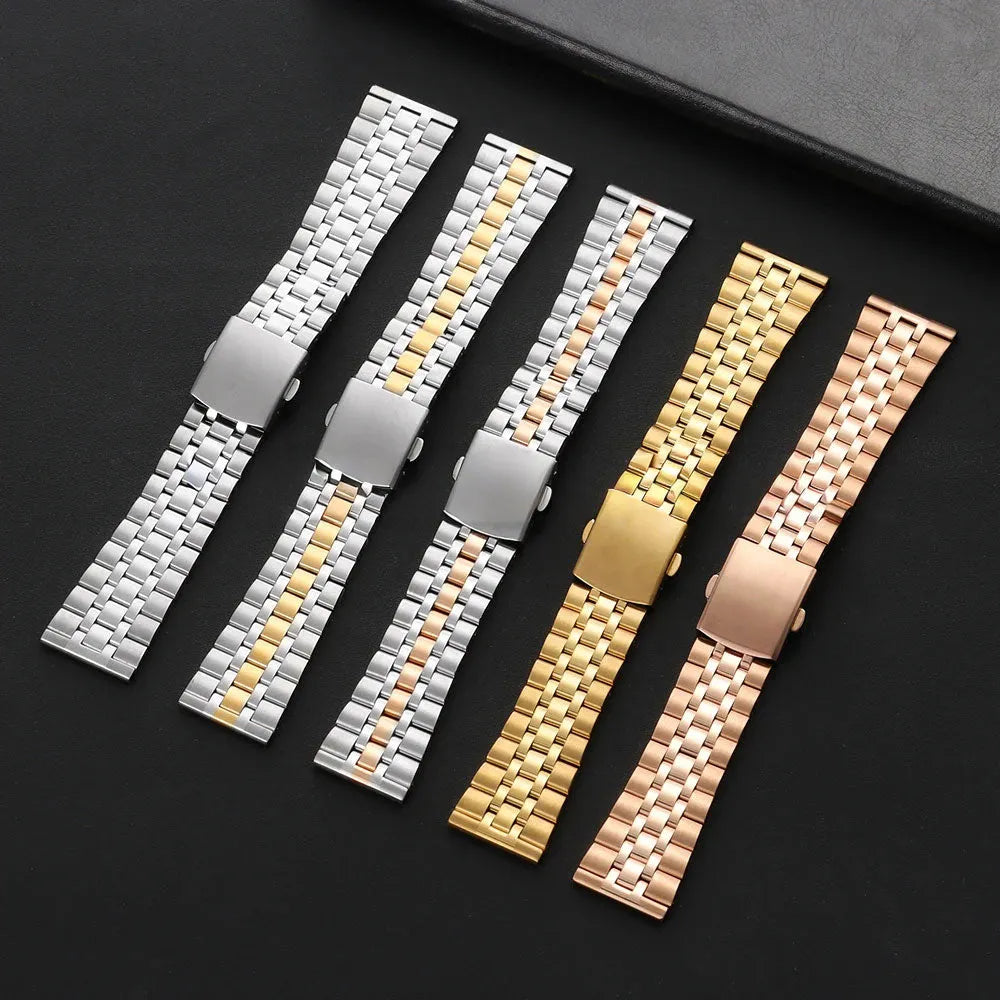 Solid Stainless Steel 5-Link Watch Band 20mm / 22mm – Folding Clasp-ChronoCraft-Viva Timepiece