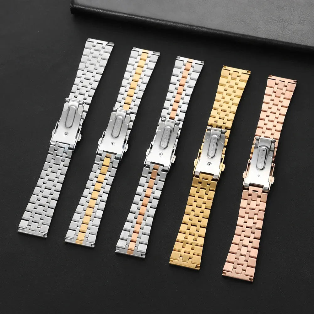 Solid Stainless Steel 5-Link Watch Band 20mm / 22mm – Folding Clasp-ChronoCraft-Viva Timepiece