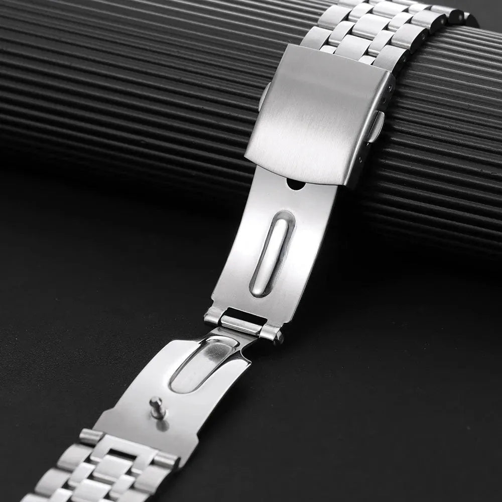 Solid Stainless Steel 5-Link Watch Band 20mm / 22mm – Folding Clasp-ChronoCraft-Viva Timepiece