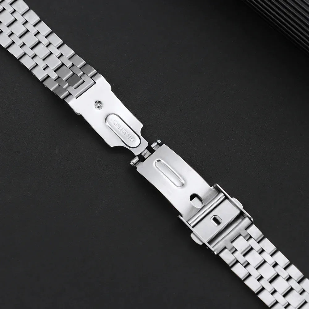 Solid Stainless Steel 5-Link Watch Band 20mm / 22mm – Folding Clasp-ChronoCraft-Viva Timepiece