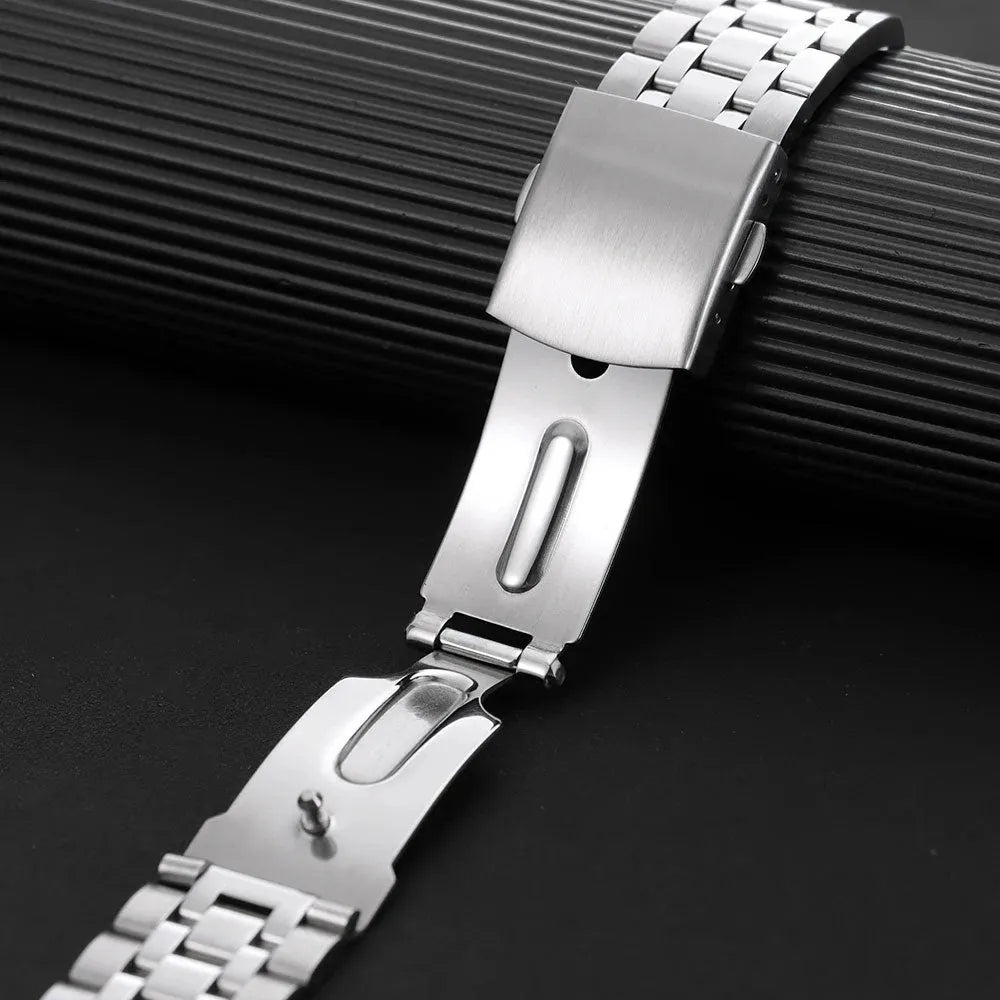 Solid Stainless Steel 5-Link Watch Band 20mm / 22mm – Folding Clasp-ChronoCraft-Viva Timepiece