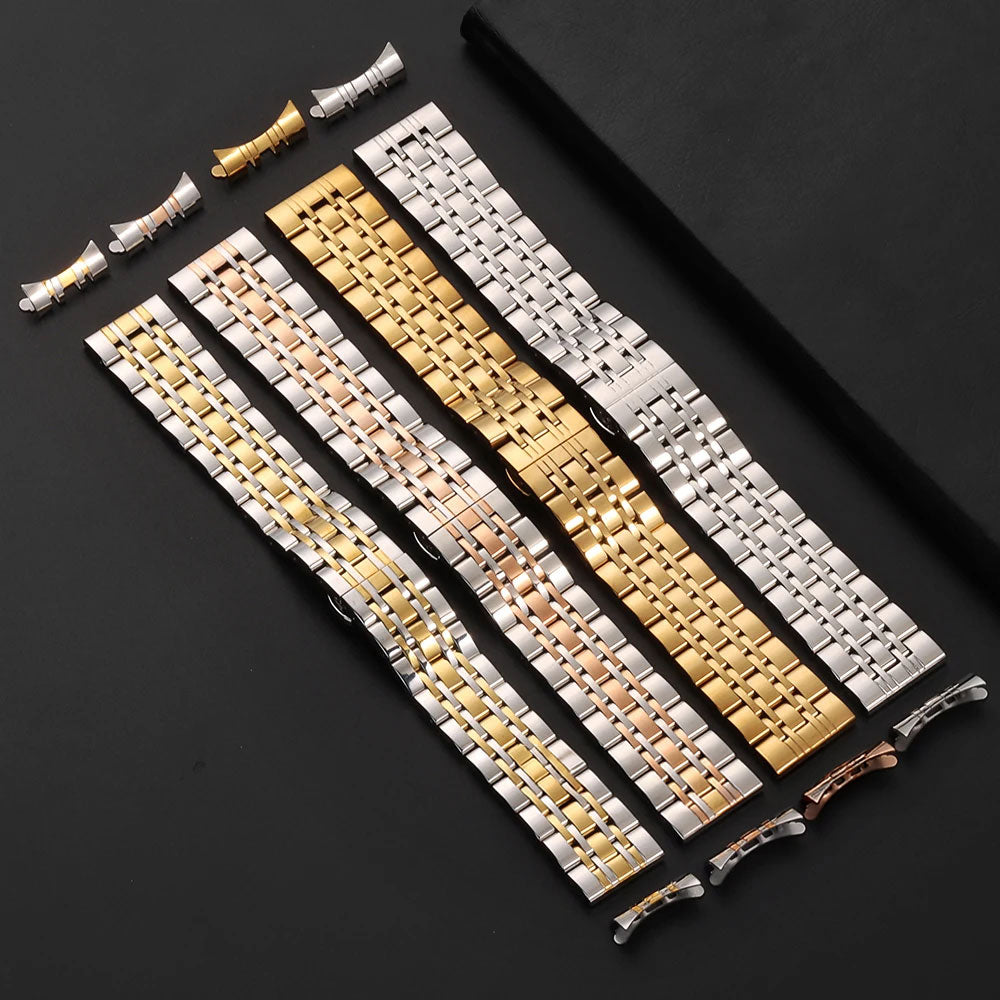 Solid Stainless Steel Jubilee-Style Watch Band with Curved End – 5-Link Bracelet 16–22mm-ChronoCraft-Viva Timepiece